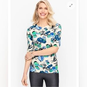 NWOT Talbots Cotton Blend Form Fitted Sweater Floral Women's